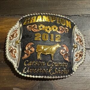 Champion 2012 Carson County Livestock Show Belt Buckle - Gold & Silver on Black
